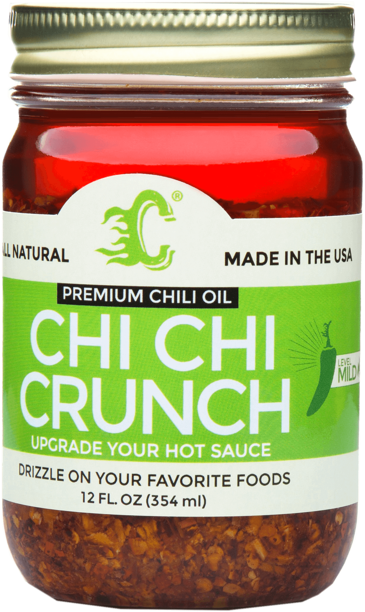 Chi Chi Crunch - All Natural Premium Crunchy Chili Oil Condiment With Garlic & Olive Oil (Mild Heat) Large 12 OZ Jar